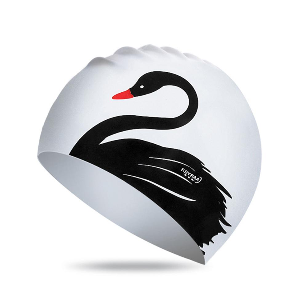 Siliconen Badmuts Flexibele Duurzame Lang Haar Badmuts Elegante Zwaan Comfortabele Antislip Badmuts Voor Mannen vrouwen: Black