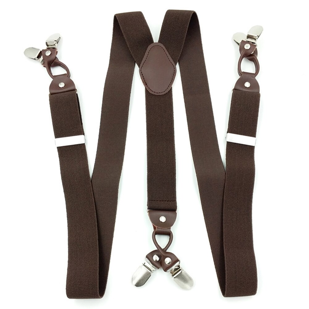 Tirantes elásticos portátiles Vintage Casual Across accesorios aleación y cuero para hombre: coffee