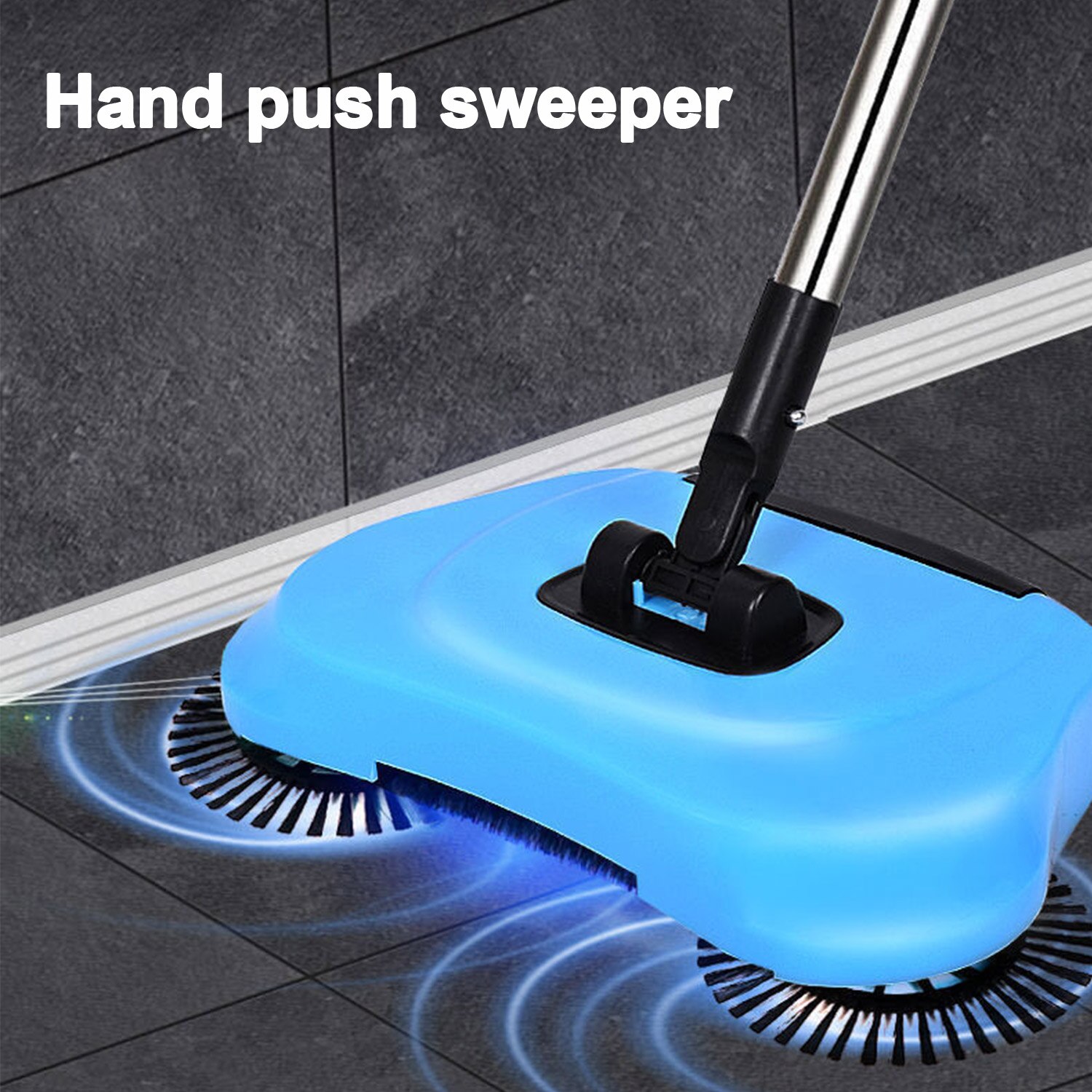 Vacuum Hand Push Soft Broom Dustpan Set Household 2-in-1 Adjustable Mop Brush with Garbage Bin