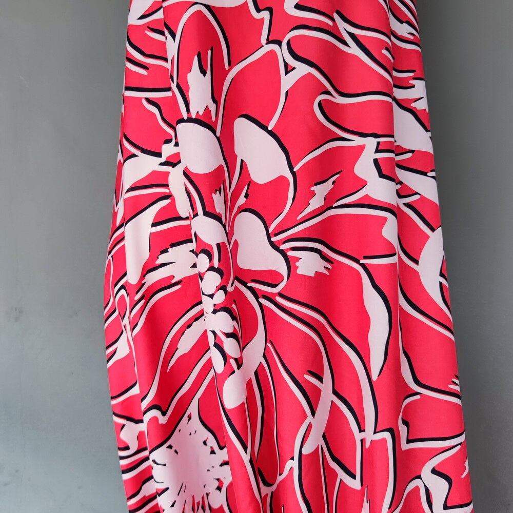 Kleermaker Pure Zijde Charmeuse Zijde Power Spinning Zijde Moerbei Zijde Rood Met Witte Bloem Grote Rode Witte Bloem Patroon