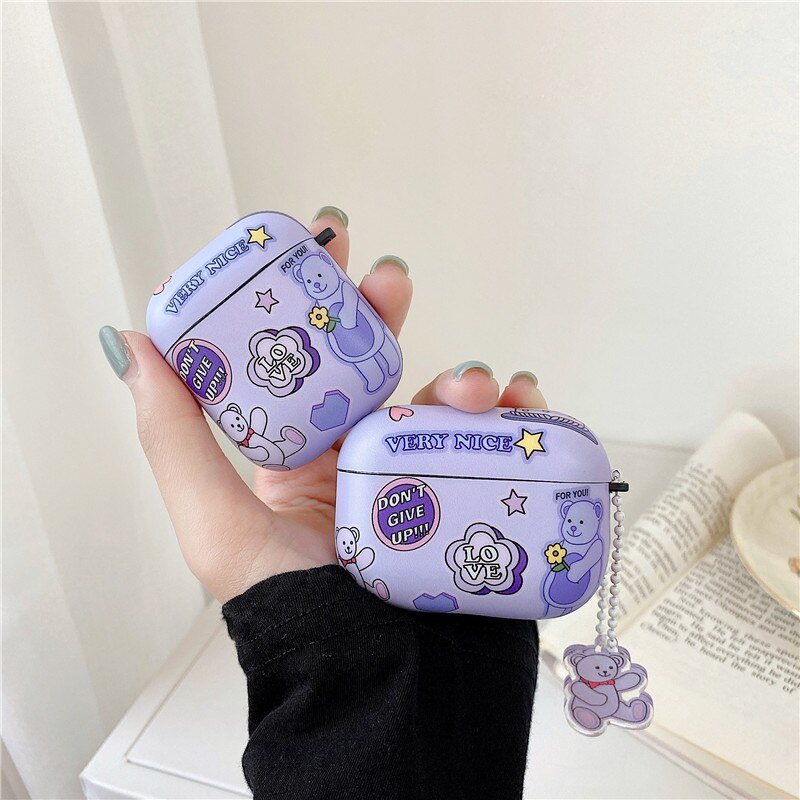 Cute Bear Earphone Case For Apple AirPods 3 2 1 Charging Box Capa For air pods Pro Cases Funny IMD Headphone Protection Covers