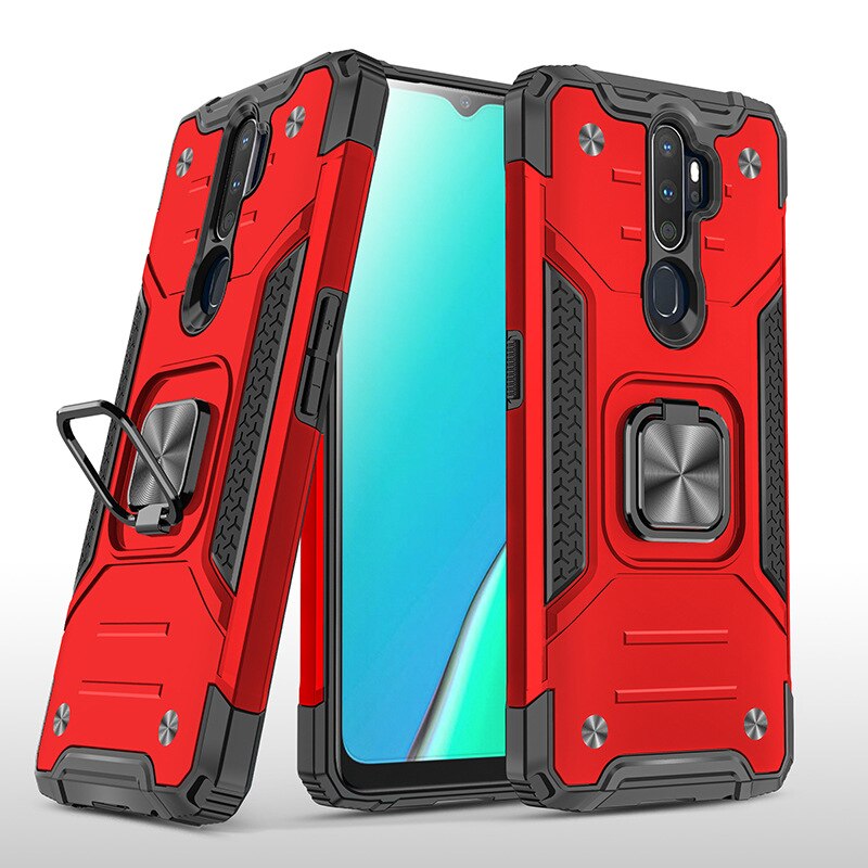 For OPPO A5 Case Hard PC With Stand Ring Armor Shockproof protective back cover case for OPPO A9 A5 full cover shell: For OPPO A9 2020 / Red