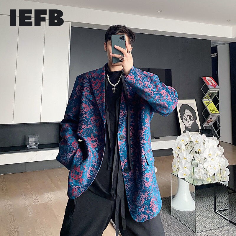 Iefb Borduren Lange Mouw Blauw Mannen Blazers 2022 Koreaanse Mode Jacquard Stof Pak Jas Britse Silhouet Kleding