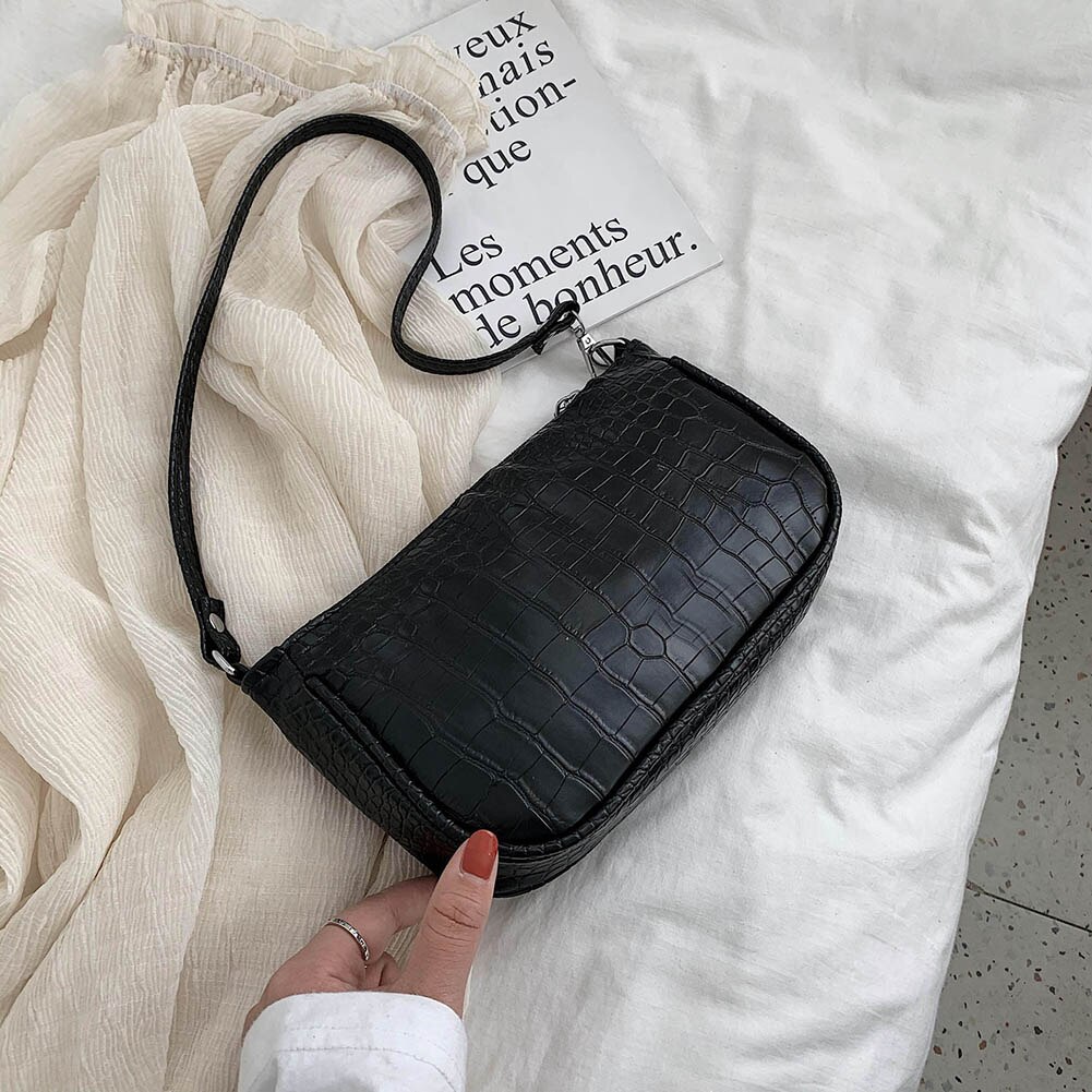 Crocodile PU Leather Women Handbags Solid Retro Female Shoulder Bags Casual Ladies Totes Bags femmes sacs à bandoulière: 5