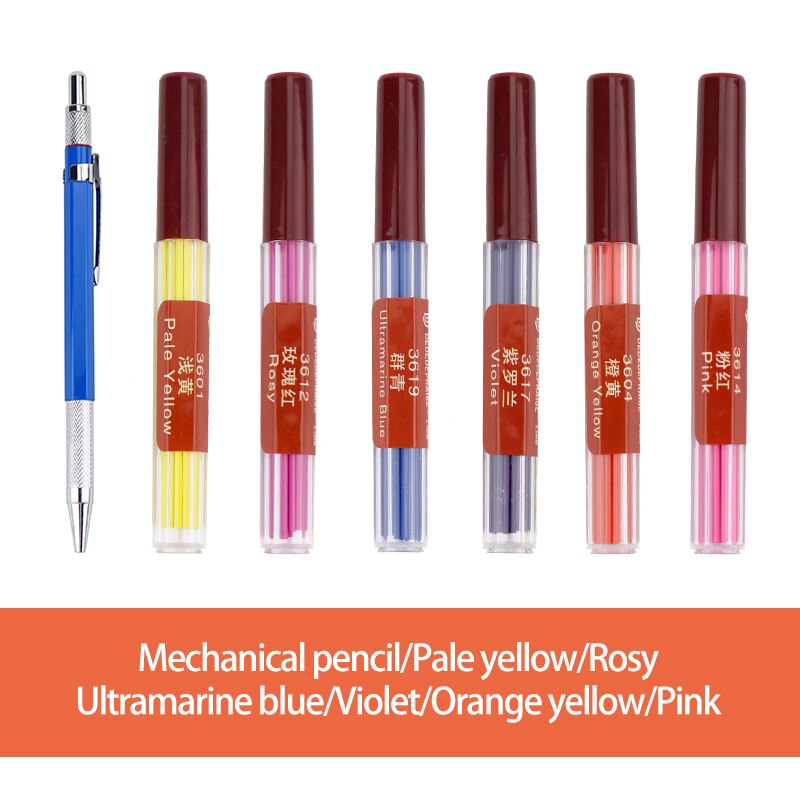 Mine de crayon mécanique/automatique remplaçable, recharges/noyau de 2.0mm, 36 couleurs, pour dessin: 4-6colors-1pen