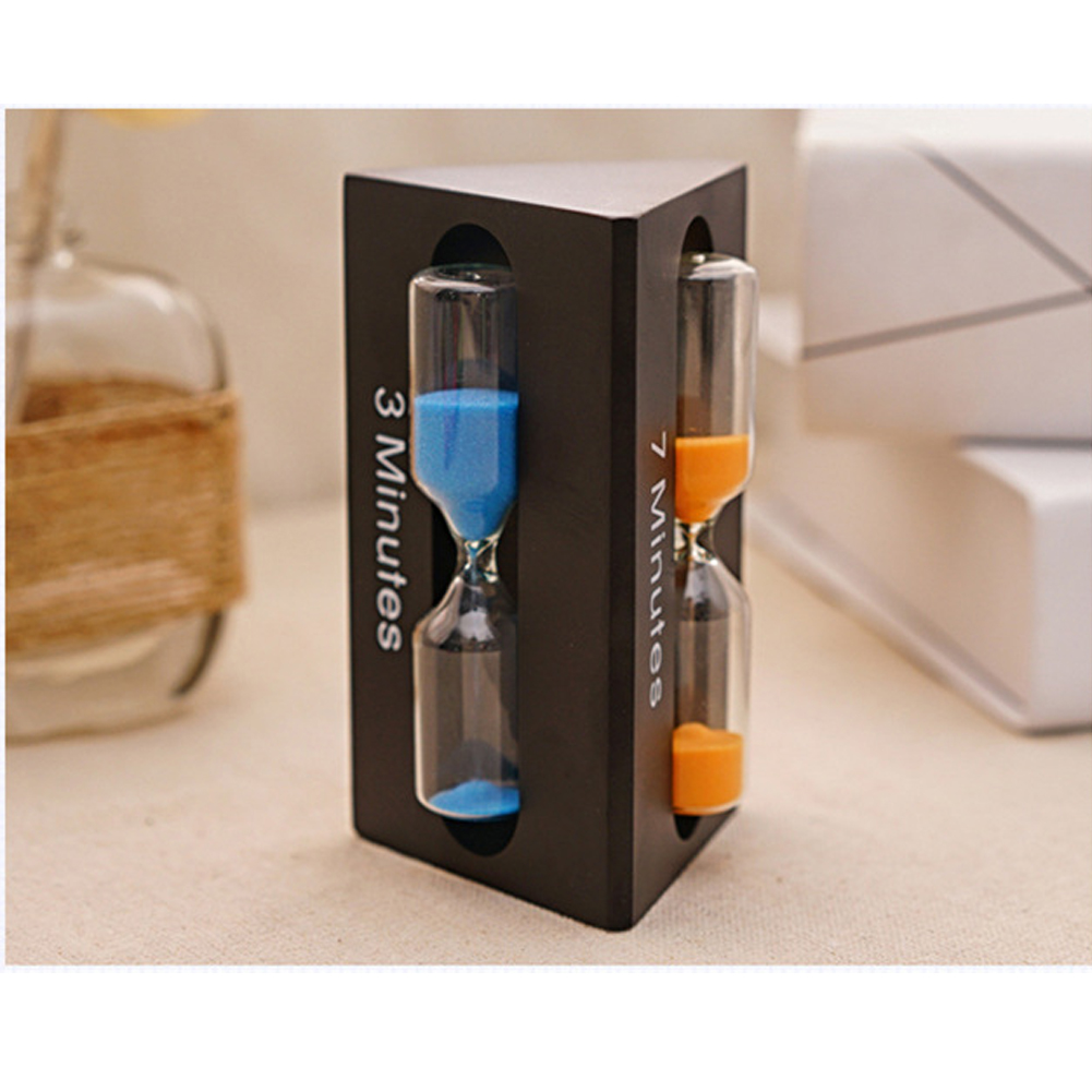 3/5/7 Minutes Desktop Craft Sand Timer Clock Exquisite Wooden Decoration Ornaments Home Hourglass Triangular Children: black