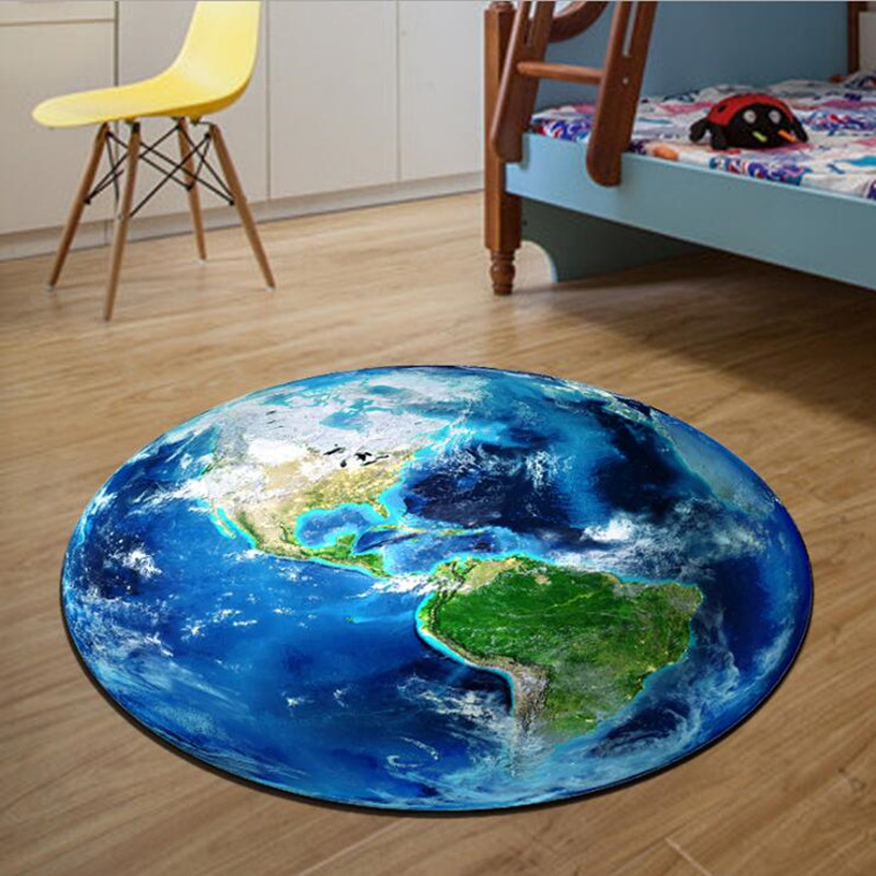 Rund matta 3d tryck jorden planet mjuka mattor antislipmattor datorstol matta golvmatta för barnrum heminredning