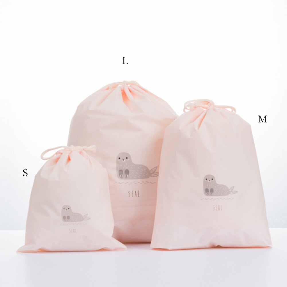 Women Cute Beauty Waterproof Drawstring Makeup Cosmetic Travel Toiletry Bag Packing Organizers Bags Cute Animals Drawstring Bags: Pink / S
