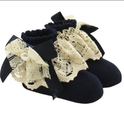 Chaussettes antidérapantes en dentelle solide | Chaussons de noël pour bébés filles et garçons, chaussons de sol, motif de fleurs, à nœuds,