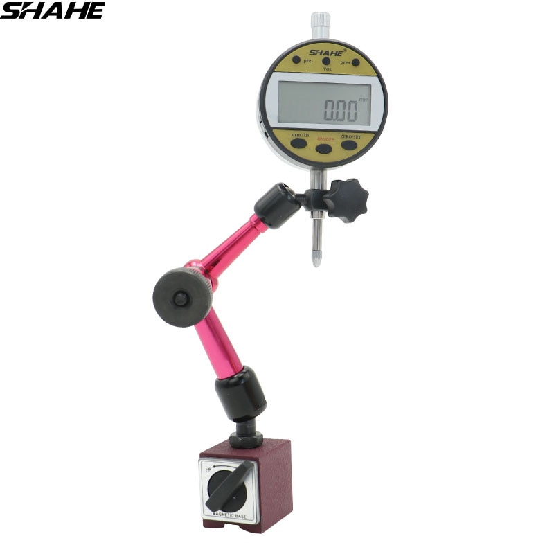 Shahe 1 Set Precisie Digitale Meetklok 0-10 Mm Met Flexibele Stand Magnetische Base Stand Fijnafstelling