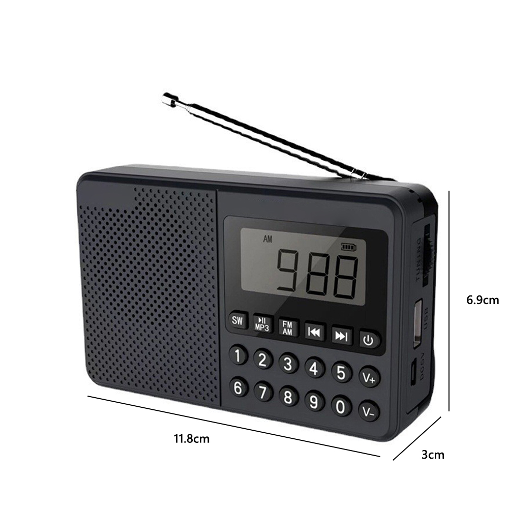 Rádio portátil fm/am/sw, antena dupla, banda completa, mp3, alto-falante, display digital led, 2.1 canais, suporte usb stick/cartão tf