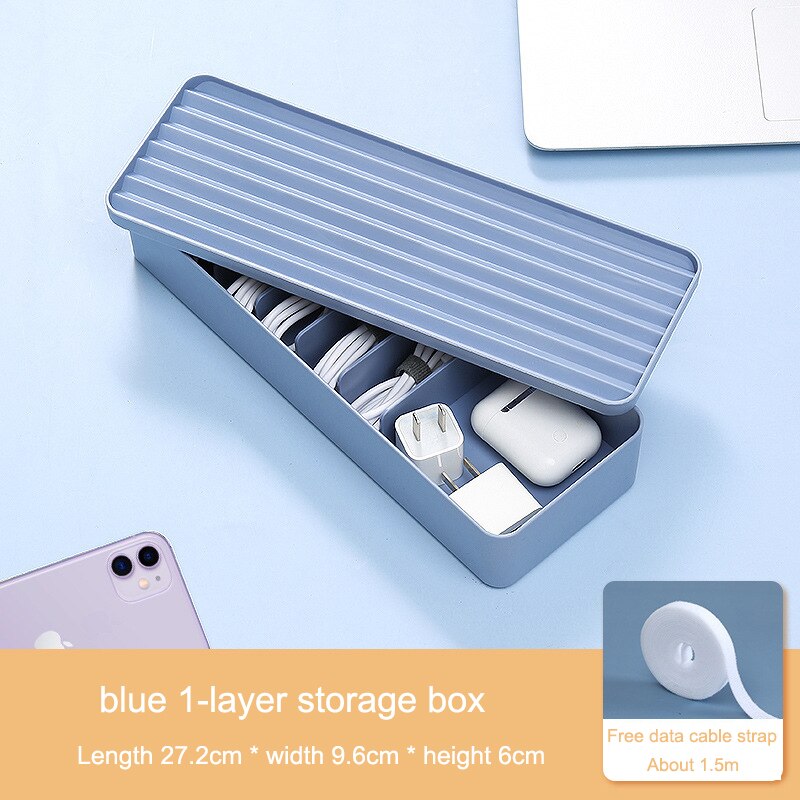 Kabel Opbergdoos Doorzichtige Plastic Data Line Opslag Container Voor Bureau Briefpapier Multifunctionele Headset Data Laadkabel: F blue