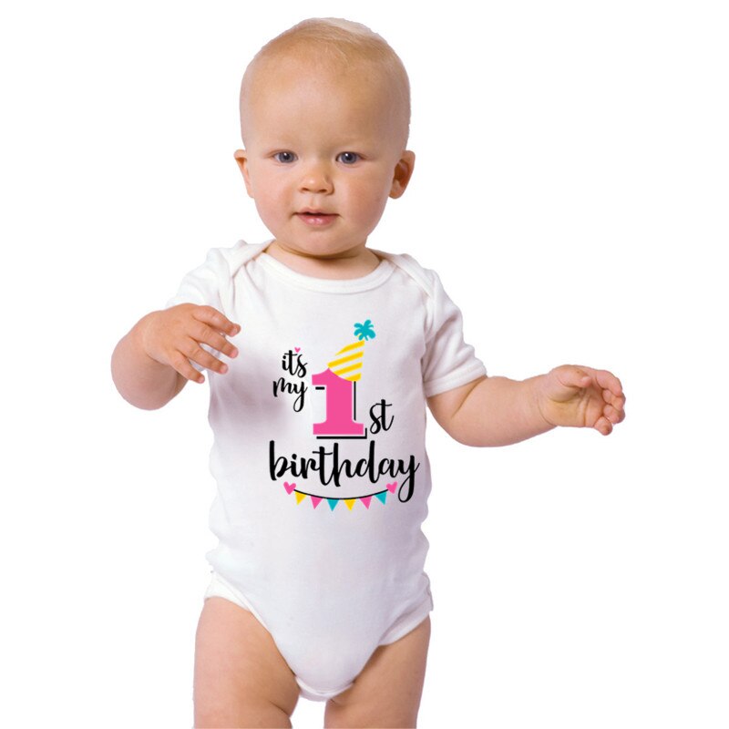 1 jaar Oud Pasgeboren Baby 1st Verjaardag Kleding Meisje Jongen Korte Mouw Romper Zachte Katoenen Baby Kleding Verjaardag Outfits 0-24M