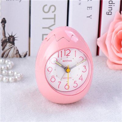 RHYTHM CUTE EGG SHAPE ALARM CLOCK ULTRA SILENT JUMPING MOVEMENT CLOCK TUMBLING BEEP ALARM,SEE-THROUGH PACK WHITE/PINK/GOLD COLOR: Pink