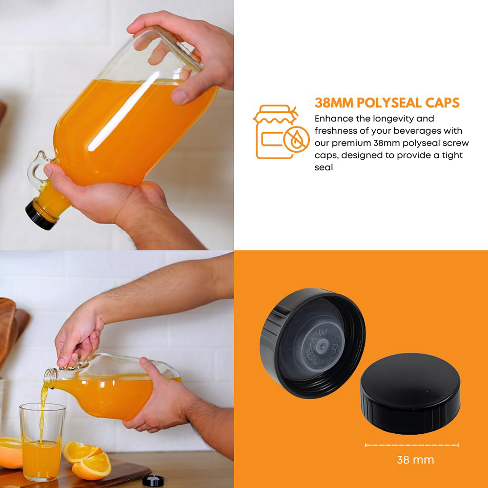 Sticlă de apă din sticlă include 38 mm capace poliseal, capacitate , 4 l , transparentă