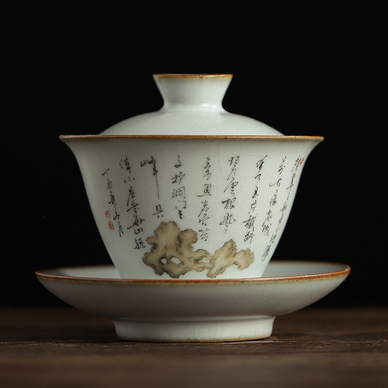 Tea Set Chinese Pottery Gaiwan Tea Set Hand Painted Ceramic Gaiwan Porcelain And Saucers Casual Kung Fu Tea Utensils: C6