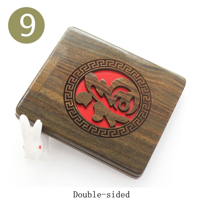 Carved Green Sandalwood Makeup Mirrors Folded Double-sided Wood Comestic Mirror Sandalwood Portable Small Pocket Mirror: 9