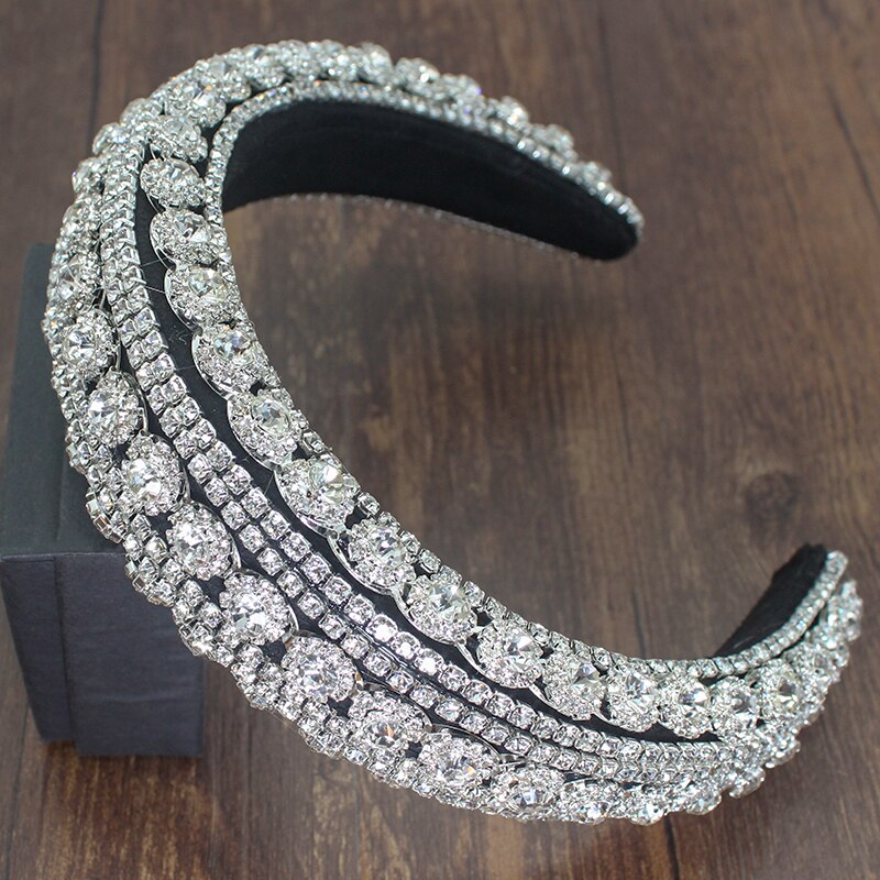 Diadema de lujo palaciego estilo europeo para mujer, bandana con diamantes de imitación brillantes, cristal barroco, esponja gruesa, para