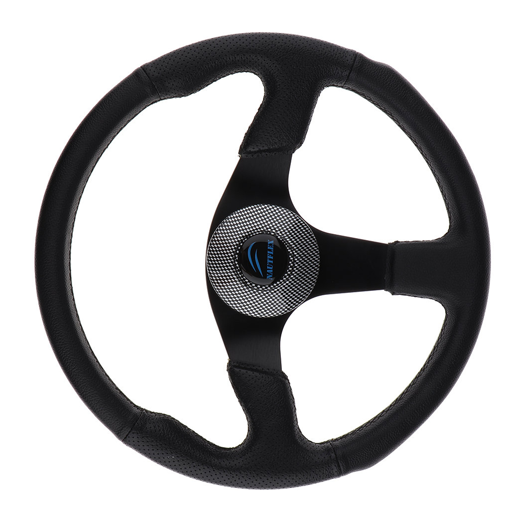 Universal Yacht Marine Pontoon Boat Steering Wheel 340mm 6 Bolts PU Material Soft Grip, Aluminum 3 Spoke 3/4 inch 19mm Shaft