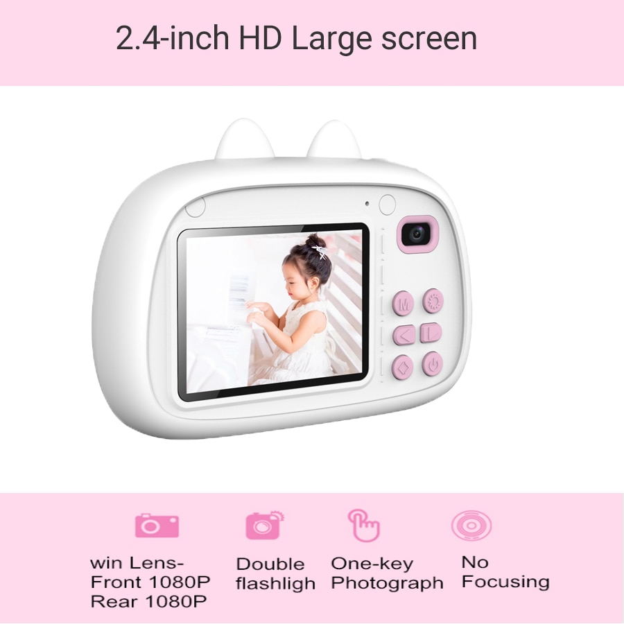 1080P 2.4 Inch HD Exquisite Digital Camera Kids Portable Digital Cameras Cartoon Display Child Girl Birthday