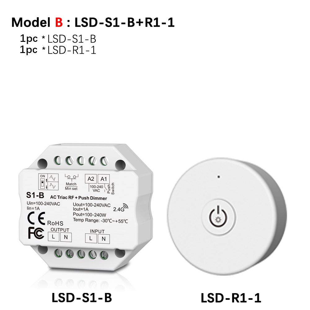 Dimmer led 220v 230v 110v ac triac trådlös wifi rf dimbar tryckströmbrytare med 2.4g dimmerknappar för led lampa  s1- b: Modell b