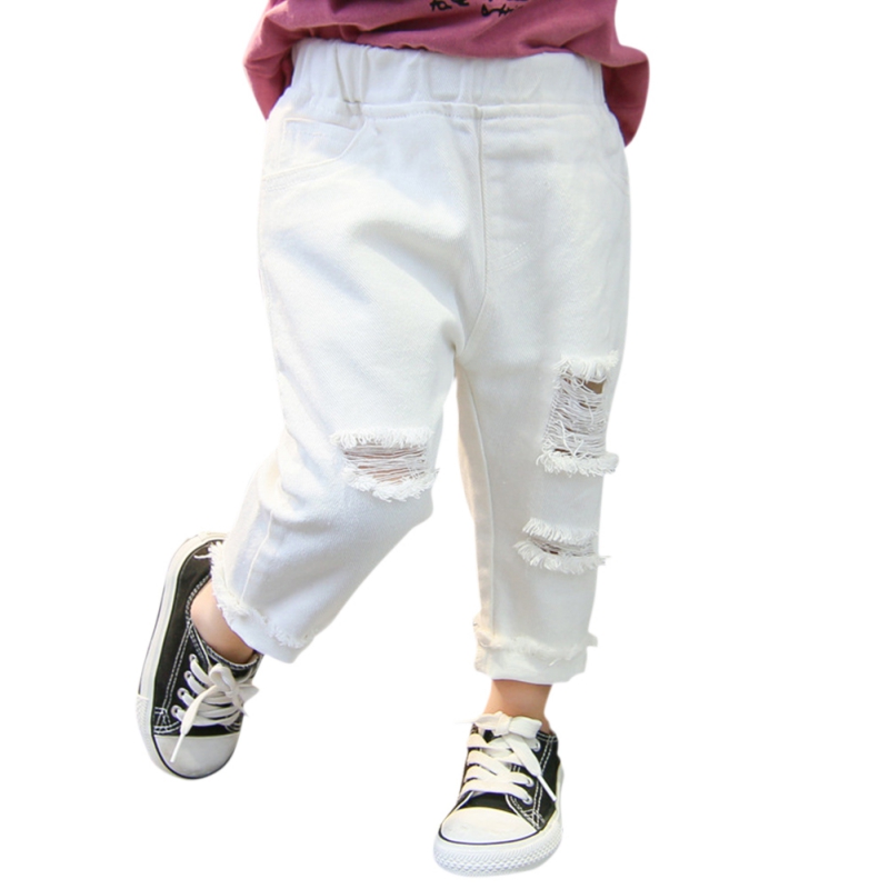 baby gutt gutt jente jeans mellom midje uformelt ensfarget jean hvit til låve 1-7 år