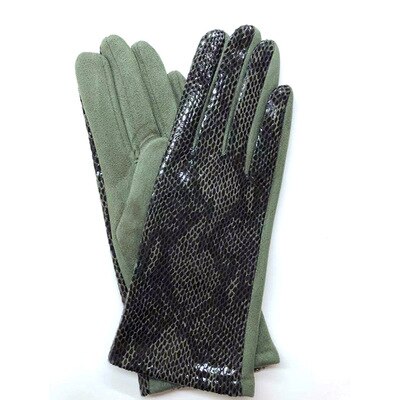 Gants à écran tactile pour femmes | Hiver, motif de serpent en Faux cuir d'animal, gant de conduite, daim velours épais, gant léopard H87: H87 Green