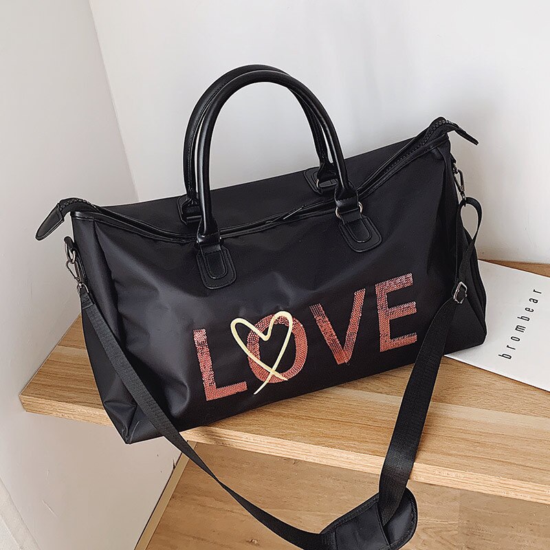 2020 nova bolsa de Viagem Saco de Viagem Saco de Lantejoulas Moda Feminina Diagonal Saco de Desporto Saco De Fitness Desgaste-resistente e À Prova D' Água: Black