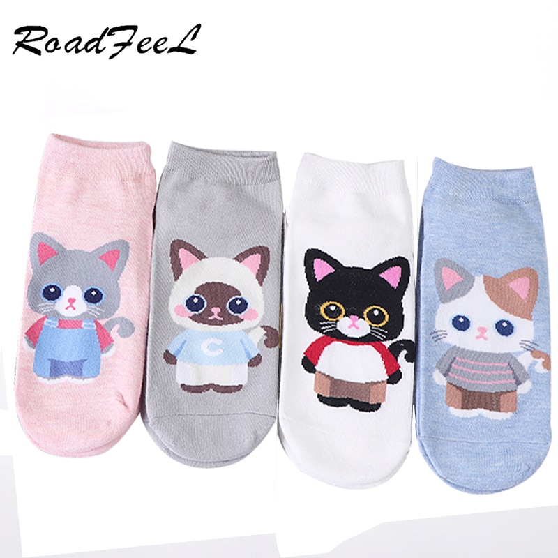 1 Pair / 5 Pairs Ladies Socks Kawaii Kitten Pattern Socks Personality Fun Pattern Socks Cute Animal Series Girl Socks