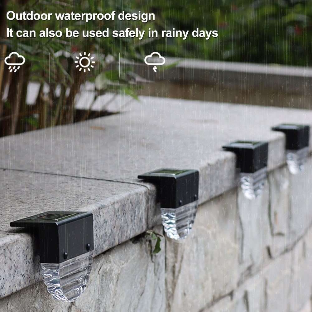 4pcs Solar Deck Lights Garden Decor Battery Powered Landscape Patio Auto On Off Balcony ABS IP55 Waterproof Fence Pathway