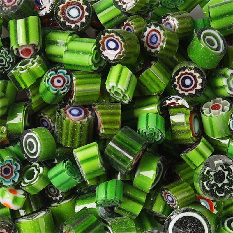 400g/14.11oz Colorful Millefiori Glass Beads Mosaic Tiles Thousand Flower Beads Cylinder Shape DIY Hobbies and Crafts Materials