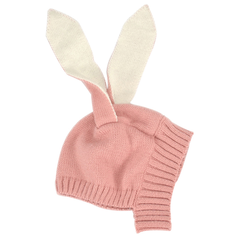 Rådjur baby mössa med öron tecknad vinter baby huva stickad elastiska barn mössor spädbarn mössa jul i 6-24 månader 1 pc: Rosa kaninhatt