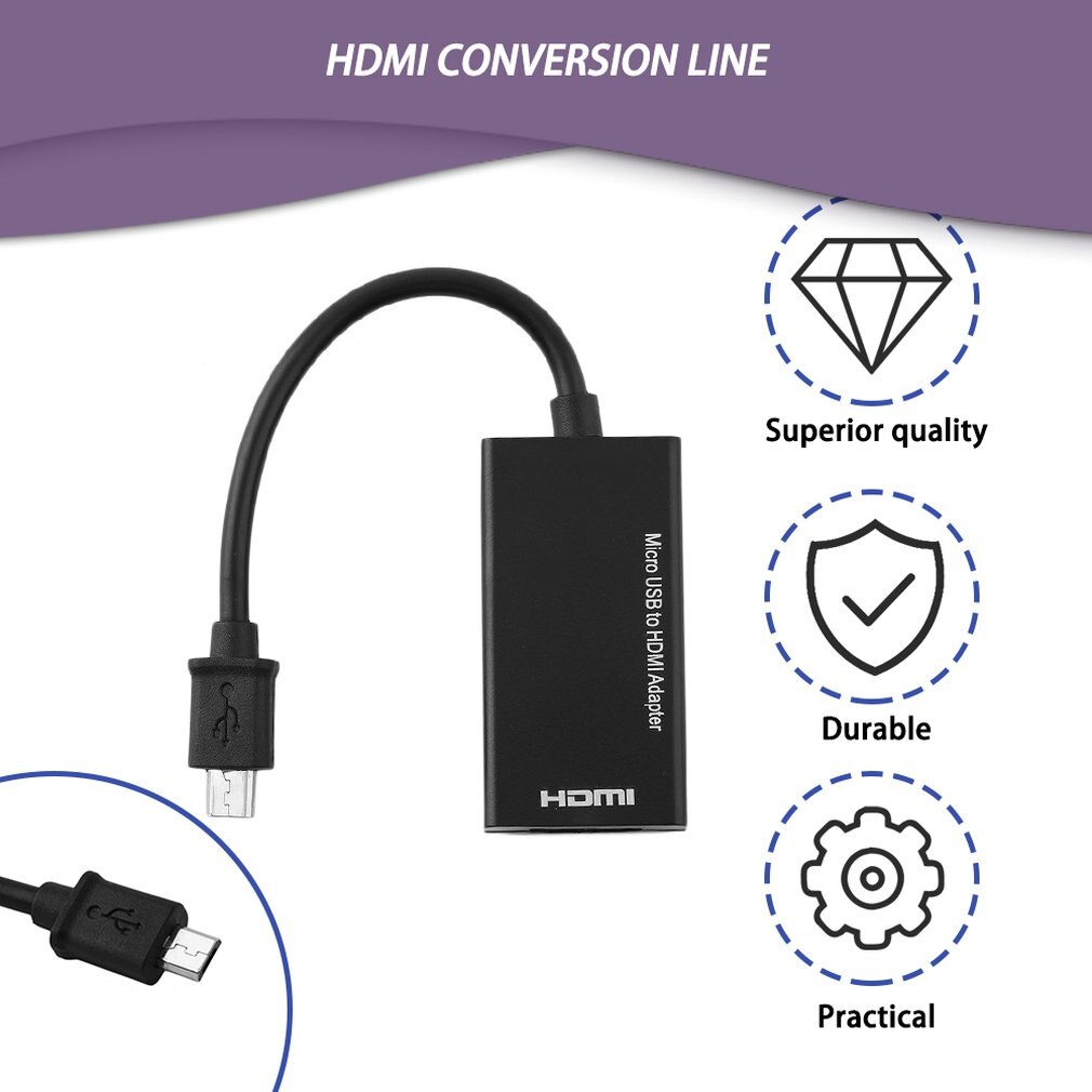 Display Port Micro USB To HDMI Adapter Cable Converter Black 12cm Portable Light Weight Easy to Use