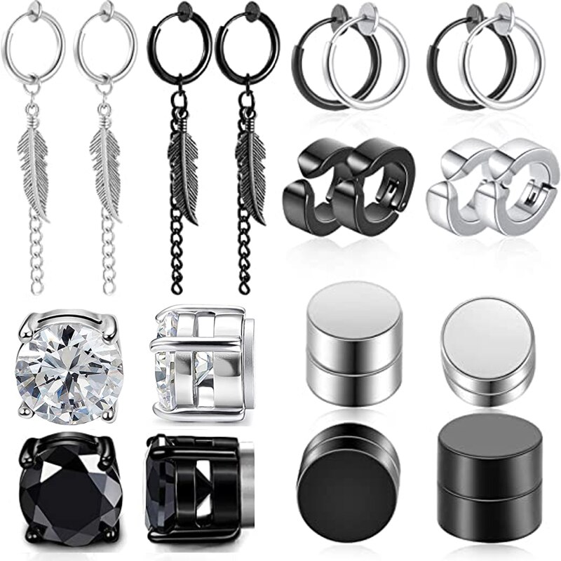 Boucles d'oreilles magnétiques Non perforées, 10 paires, en acier inoxydable, plumes croisées, charnière, Clips unisexe