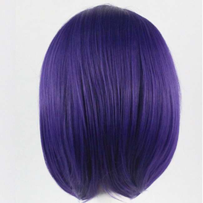 WoodFestival 12 pulgadas 9 colores Cosplay pelucas con flequillo cielo azul plata gris púrpura negro Rosa verde rojo corto Bob peluca sintética: Púrpura