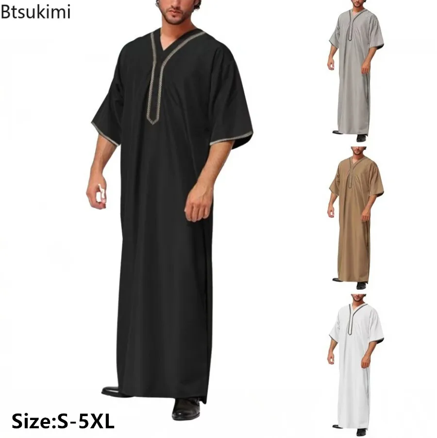 2023 Moslim Mode Mannen Lange Gewaad Effen Losse Knop Kimono Mannen Jubba Thobe Saudi Arabische Kaftan Mannen Shirt Abaya Islamitische kleding