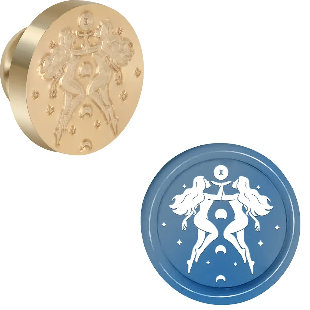 12 stjärntecken vaxstämplar runda avtagbara förseglade mässingsvaxstämpelhuvuden för att dekorera kuvert födelsedagskort anteckningsbok: Brun