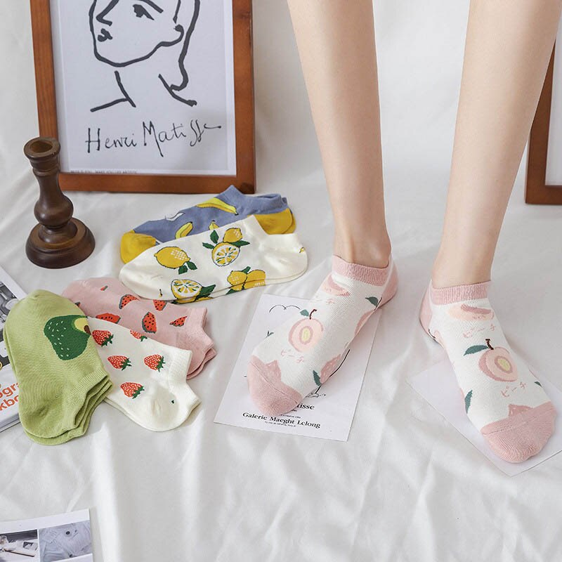 Japansk harajuku søte morsomme sokker kvinner kawaii banan vannmelon jordbær avokado mannskap sokker nyhet bomull ankel sox