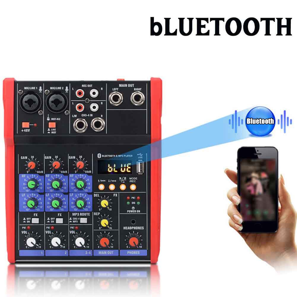 4 canais karaoke música estúdio de palco bluetooth mini misturador de áudio usb 5v dj console placa de som ao vivo desempenho estéreo protable