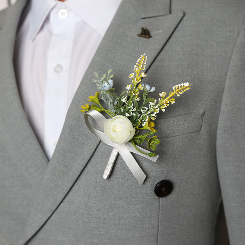 Tulipan corsage mænd bryllup hvid boutonniere blomster kunstig silke rose brocher brudepige gomsmænd festtilbehør: Grøn
