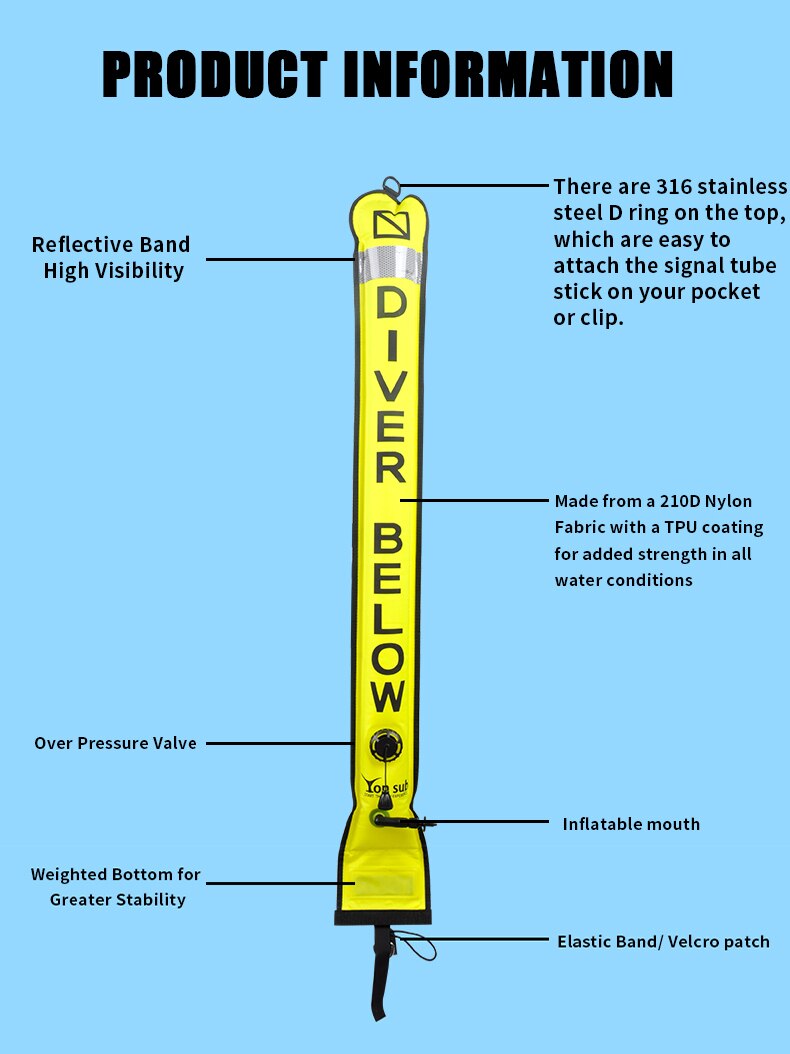 YonSub Scuba SMB Diving Surface Marker Buoy with High Visibility Inflatable Float Safety Sausage Signal Tube Signal Tube