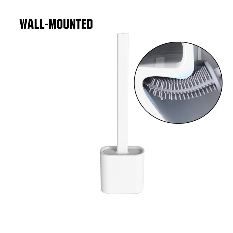 Tpr silikone toiletbørstehovedholder vægmonteret blød rengøringsbørste husholdningsgulv rengøringsværktøj badeværelse tilbehørssæt: Vægmonteret hvid