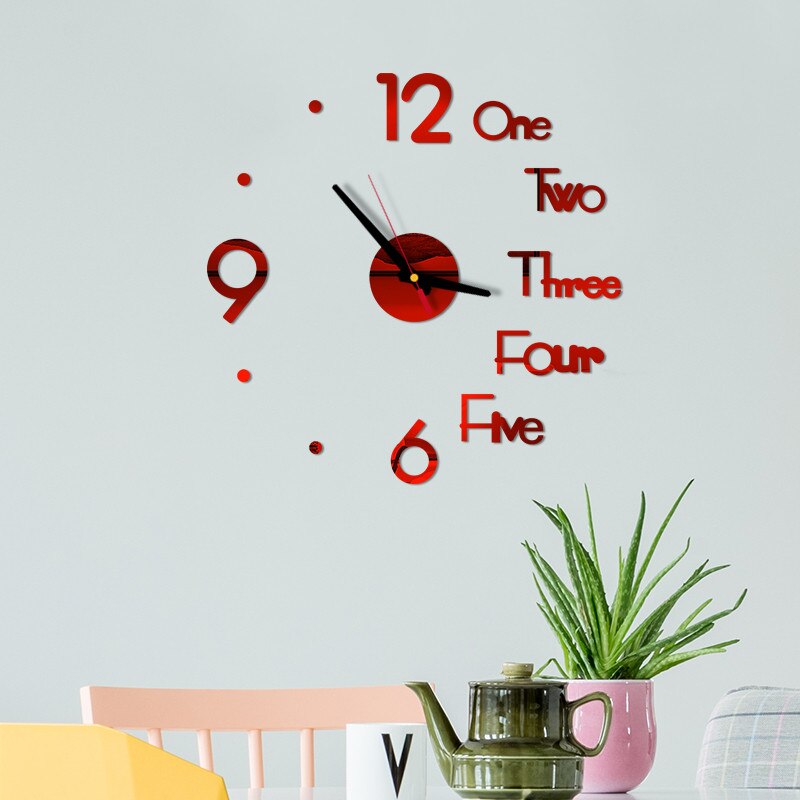 Grote Diy Wandklok 3D Spiegel Oppervlak Sticker Modern Home Office Decor Klok Decals Art Wandklok Quartz Naald # S: Red 