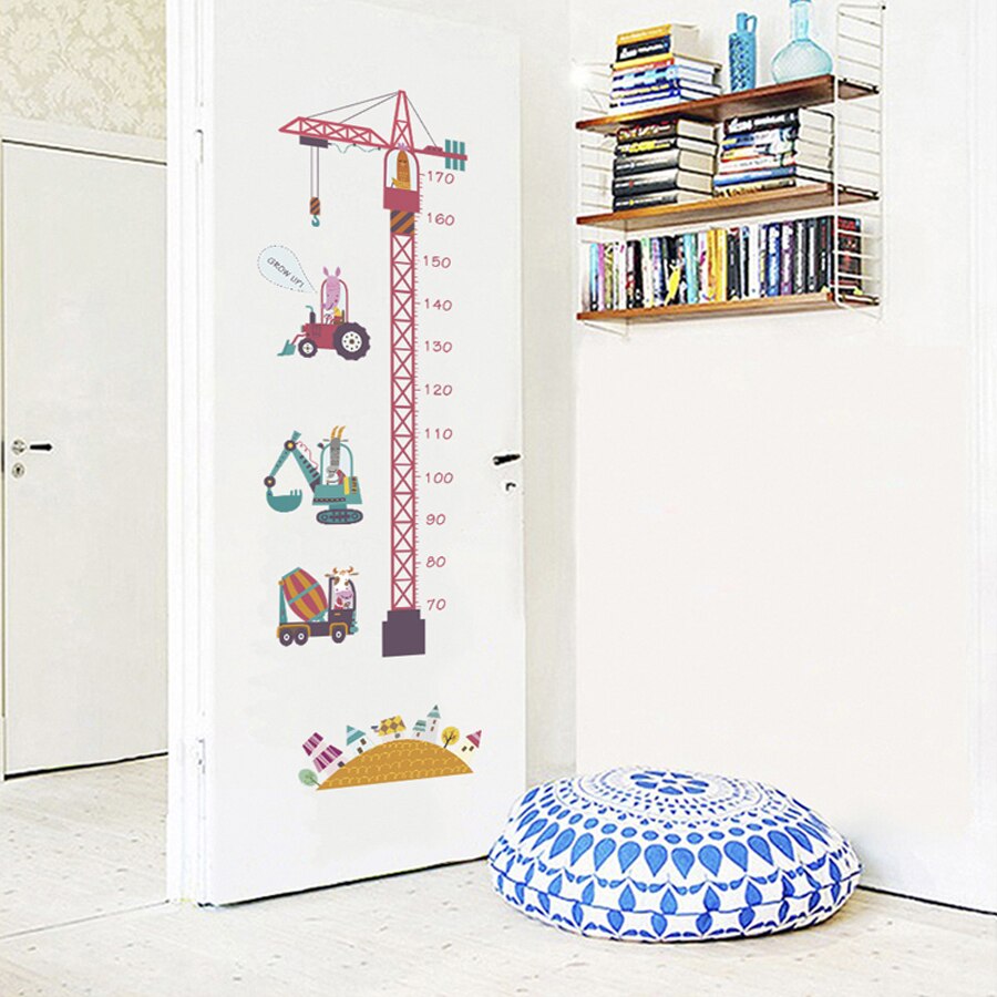 Cartoon Tower Crane Growth Chart Sticker Animal Height Chart Wall Sticker Nursery Decor DIY Art Poster