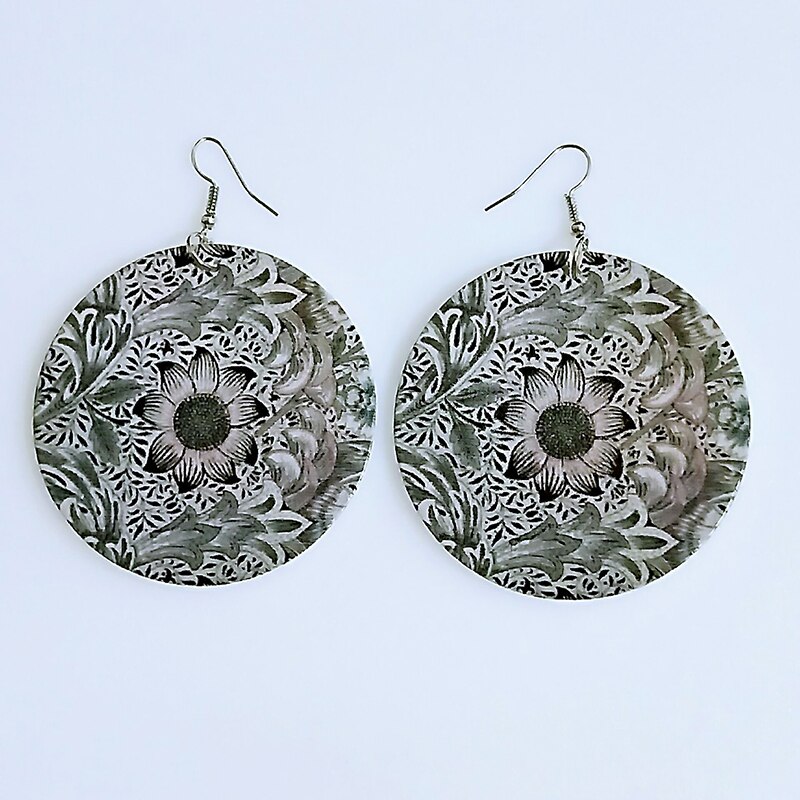 Afrykańskie kolczyki w stylu klasyczny drewniane kolczyki w stylu etnicznym kolczyki w stylu etnicznym tkanina wzór nadrukowany pętle na uszy dla damska biżuteria na prezent