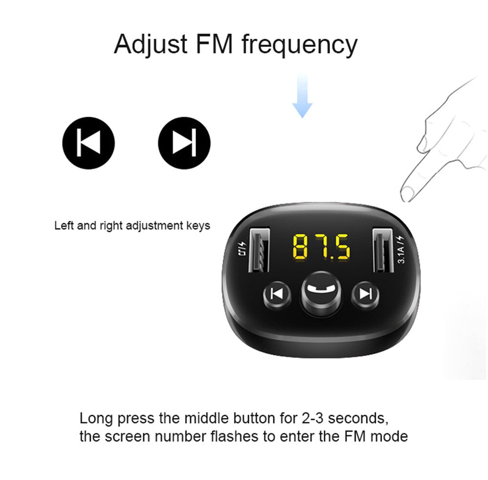 Bluetooth 5.0 Car Kit Handsfree Fm Modulator Wireless Audio Transmitter 3.1A Dual Fast Charger Support U Disk Car Music Player