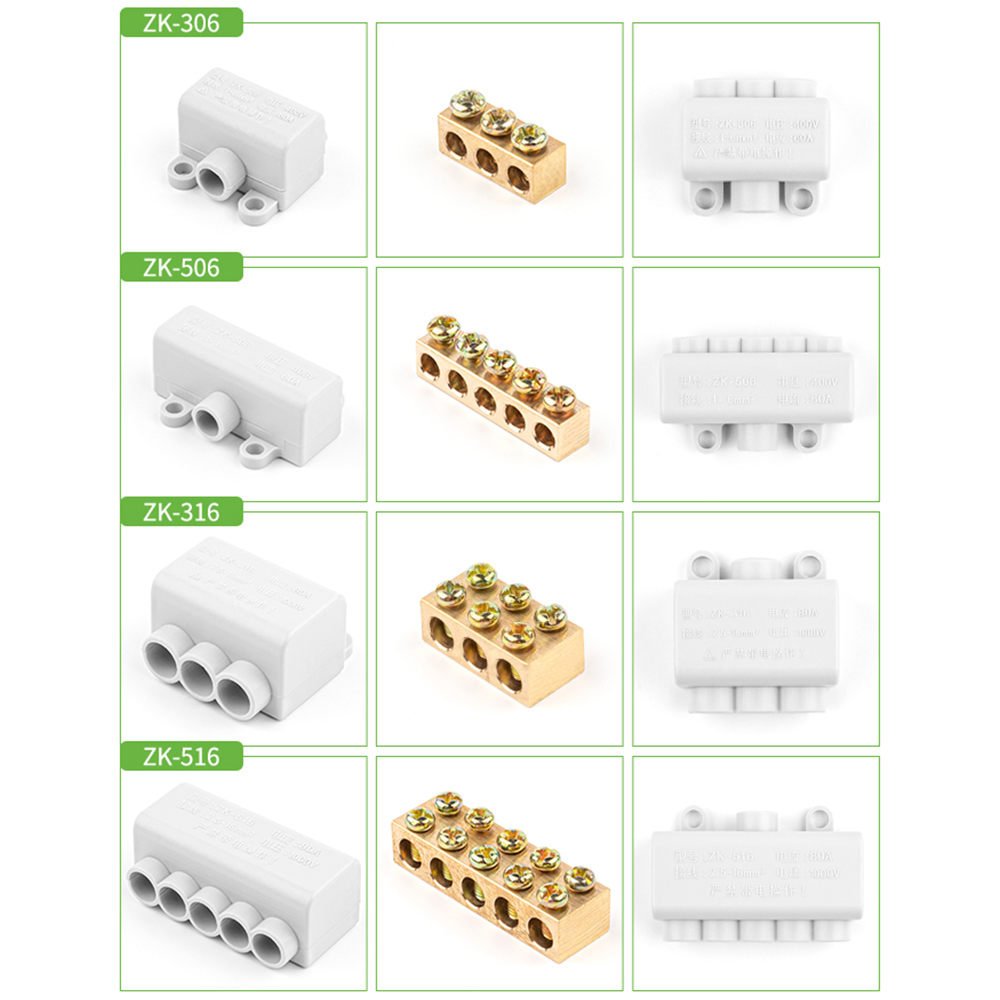 Alta potencia 1 entrada salida múltiple Cable empalme 60A/400V 1-6mm2 conector de Cable tornillo bloque de terminales de cableado 80A/1000V 2,5-16mm2