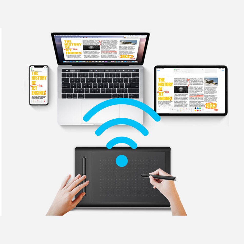 WP9625B Graphics Tablet Drawing Tablet 8192 Levels Pressure Sensitivity 5080LPI Resolution 230PPS Read Speed 2.4G/BT/USB