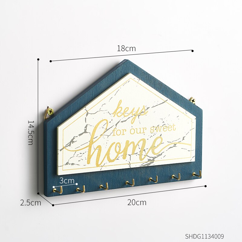 Minimalist Key And Mail Holder Wall Hooks Home Decoration Coat Hanger Nordic Hook Wall Wood House Shape Key Hanger Holder: 20cm-Seven Hooks