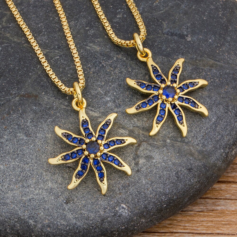 Blauwe Zeester Koper Zirkoon Gouden Hanger Charme Ketting Choker Ketting Voor Vrouwen Partij Bruiloft Sieraden